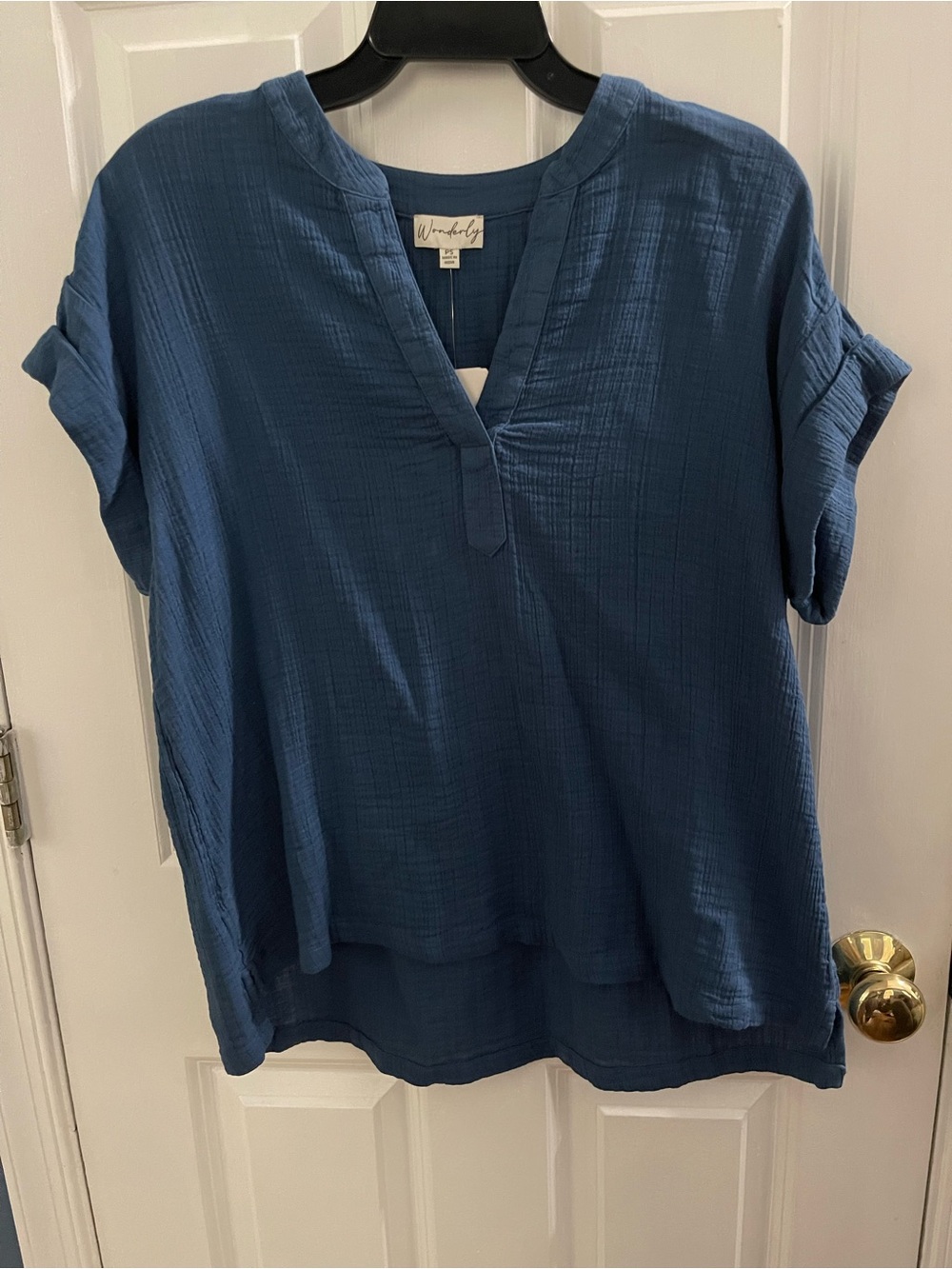 Wonderly Slate Blue Split V-Neck Short Sleeve Tunic